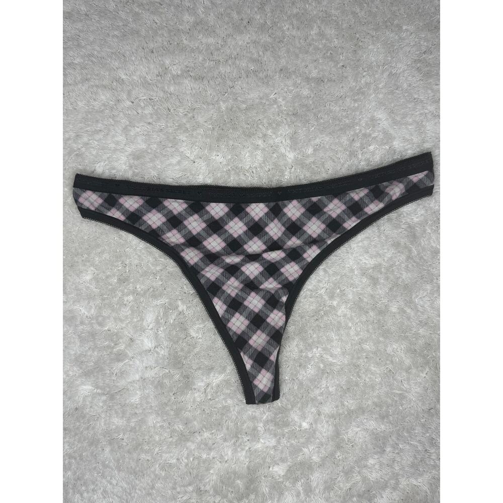 NWOT Victoria’s Secret Cotton Lingerie Argyle Plaid Thong Pink Black Gray Size L